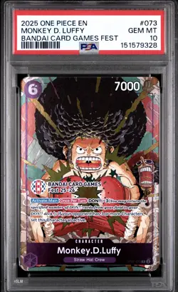 Monkey D. Luffy PSA10 2025 One Piece Promos Bandai Card Games Fest #073 - Image 2