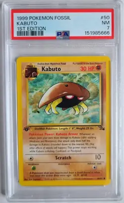 Pokemon Kabuto PSA 7 NM 1st Edition 1999 Vintage Fossil Pokemon Card #50 - Image 1
