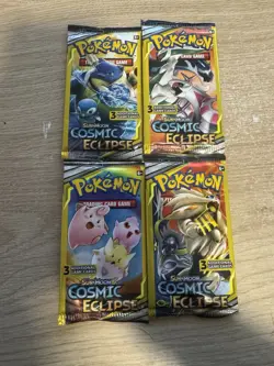 Pokemon Sun & Moon Cosmic Eclipse 3 Card Booster Packs Art Set 2019 Sealed - Image 1