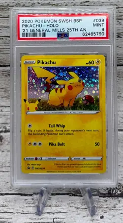 2020 Pokemon SWSH Black Star Promo Pikachu General Mills 25th Holo #039 PSA 9 - Image 1
