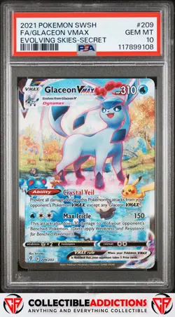 2021 Pokemon Sword & Shield Evolving Skies #209 Glaceon Vmax PSA 10 - Image 1