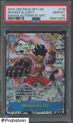 2025 One Piece OP11 EN Manga Alternate Art #118 Monkey D. Luffy PSA 10 GEM MINT - Image 1