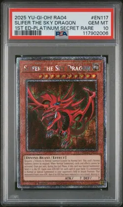 2025 Yu-gi-oh! Stampede Slifer The Sky Dragon RA04-EN117 Platinum Secret PSA 10 - Image 1