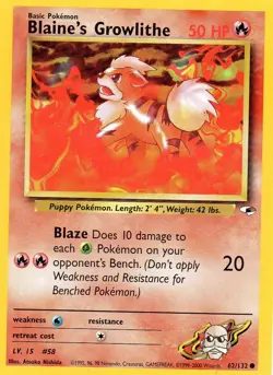 Pokemon Blaine's Growlithe Card 62/132 Gym Heroes - Image 1
