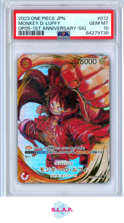 MONKEY D. LUFFY ONE PIECE 12 2023 OP05 1ST ANNIVERSARY SIGNED SR JAPANESE PSA 10 - Image 1