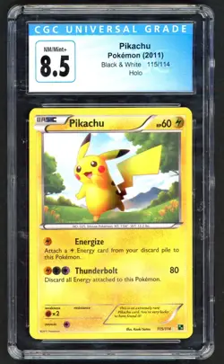 Pokemon Card - CGC 8.5 Pikachu 115/114 - Black & White Holo - NM/MINT+ - Image 1