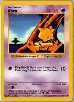 Pokemon Card - Abra Base Set Shadowless 43/102 1999 Common Moderately Played - Image 1