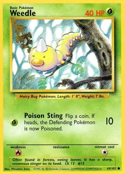 Pokemon Weedle Card 69/102 Base Set - Image 1
