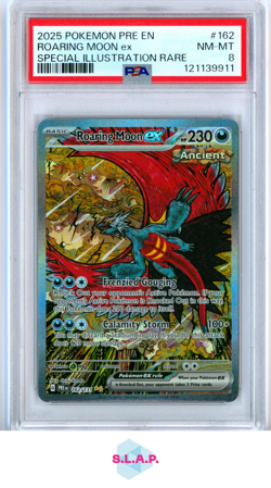ROARING MOON EX POKEMON PRISMATIC EVOLUTIONS SPECI4L ILL RARE EN 2025 162 PSA 8 - Image 1