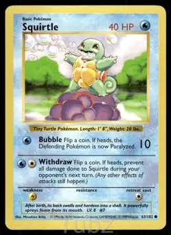 Squirtle 63/102 Common Base Set Shadowless Pokemon Lightly Played - Image 1