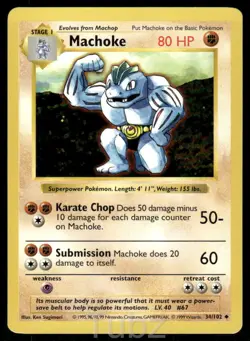 Machoke 34/102 Uncommon Base Set Shadowless Pokemon Lightly Played - Image 1