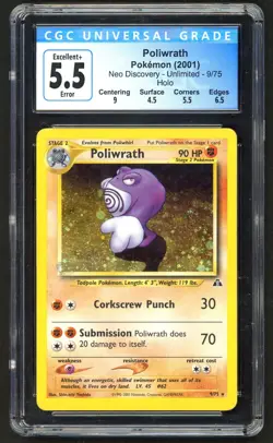 Pokemon Card - CGC 5.5 ERROR Poliwrath 9/75 - Neo Discovery Holo - Excellent+ - Image 1
