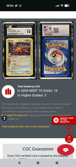 (POP 16) CGC 10 GEM MINT 2005 Pokemon EX Delta Species 30/113 Delta Starmie Card - Image 4