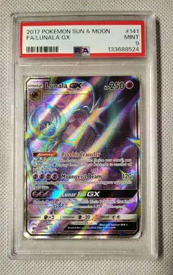 2017 Pokemon Sun & Moon FA Lunala GX 141 PSA Mint 9 - Image 1