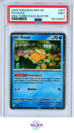 PSYDUCK MEG THREE PACK BLISTER POKEMON GER MEP DE-ME B STR PRM 2025 007 PSA 9 - Image 1