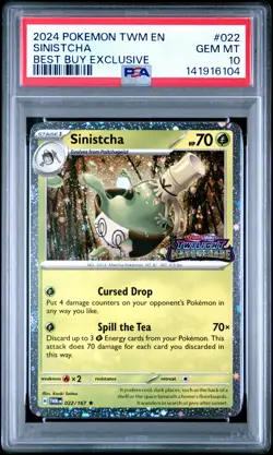 2024 POKEMON TWM EN-TWILIGHT MASQUERADE BEST BUY EXCLUSIVE #022 SINISTCHA PSA 10 - Image 1