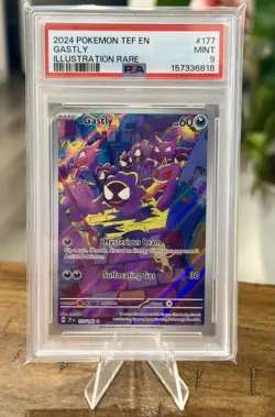 Pokemon Gastly 177/162 Temporal Forces Illustration Rare Holo 2024 PSA 9 - Image 1