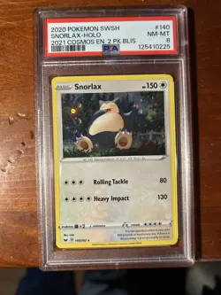 Snorlax Holo 2020 Pokemon SWSH 140 2021 Cosmos Enhanced 2 Pack Blister PSA 8 - Image 1