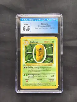 Pokemon Cards: Base Set 1st Edition Uncommon: Kakuna 33/102 CGC 6.5 - Image 1