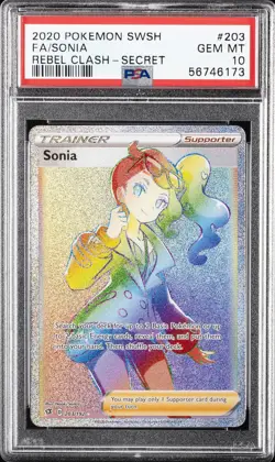 2020 POKEMON SWORD & SHIELD REBEL CLASH SECRET #203 FULL ART/SONIA PSA 10 - Image 1