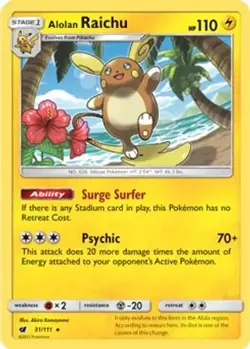 Alolan Raichu (SM Crimson Invasion) 31/111 Rare Deck Exclusives Holo Pokemon NM - Image 1