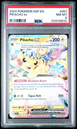 2024 POKEMON SSP EN-SURGING SPARKS #057 PIKACHU EX PSA 8 - Image 1