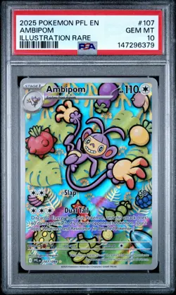 2025 POKEMON PFL EN-PHANTASMAL FLAMES #107 AMBIPOM ILLUSTRATION RARE PSA 10 - Image 1