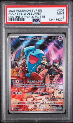2025 POKEMON SVP POKEMON CENTER ETB #203 TEAM ROCKET'S WOBBUFFET PSA 9 - Image 1