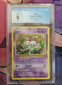 Pokemon Mew 2016 Evolutions 53/108 Holo Rare CGC 9 Pokemon TCG Card - Image 1
