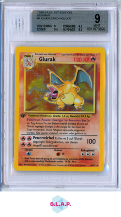 GLURAK CHARIZARD POKEMON 4 1999 BASE 1.ED HOLO R GERMAN MINT BGS 9 - Image 1