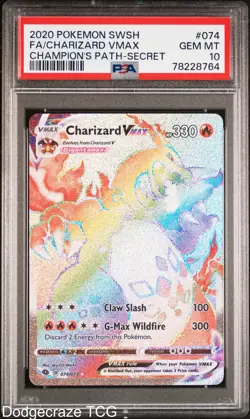 2020 Pokemon Champion's Path Charizard Vmax Secret 074/073 PSA 10 - Image 1
