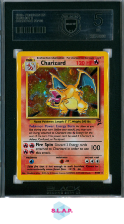 CHARIZARD POKEMON 4 2000 BASE SET 2 HOLO ENGLISH BG BLACK GRADING 5 - Image 1