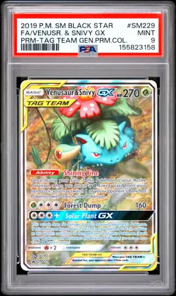 2019 Pokemon SM Black Star Promo Venusaur & Snivy GX PRM-TAG Team Fa PSA 9 SM229 - Image 1