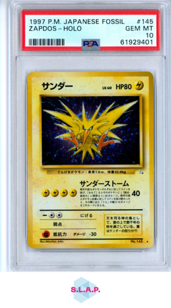 ZAPDOS POKEMON 145 1997 FOSSIL HOLO JAPANESE GEM MT PSA 10 - Image 1