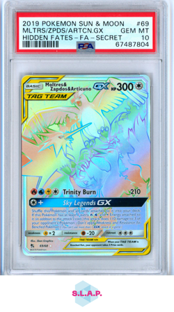 MOLTRES & ZAPDOS & ARTICUNO GX POKEMON 69 2019 HIDDEN FATES FA ENGLISH PSA 10 - Image 1