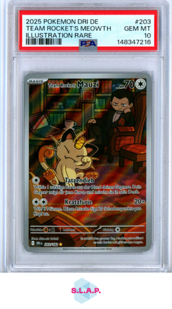 TEAM ROCKET'S MEOWTH ILL RARE POKEMON GER DRI DE-DESTINED RIVALS 2025 203 PSA 10 - Image 1