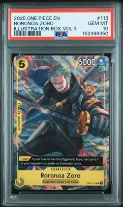 2025 ONE PIECE PROMOS ILLUSTRATION BOX VOL.3 #113 RORONOA ZORO PSA 10 - Image 1