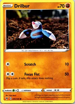 Drilbur Vivid Voltage 091/185 Regular Pokemon TCG Common NM 2020 Pack Fresh - Image 1