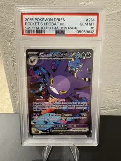 2025 POKEMON DRI EN-DESTINED RIVALS #234 TEAM ROCKET'S CROBAT EX GEM MINT PSA 10 - Image 1