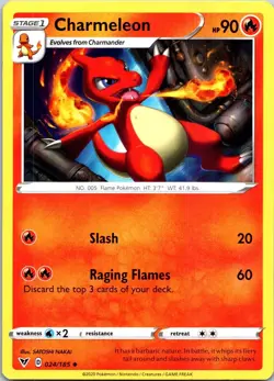 Charmeleon Vivid Voltage 024/185 Regular Pokemon TCG Uncommon Pack Fresh NM 2020 - Image 1