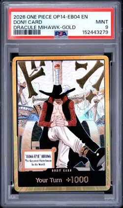 2026 One Piece OP14 EB04 The Azure Seas SEVEN DON!! DRACULE MIHAWK GOLD PSA 9 - Image 1