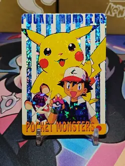 PIKACHU ASH RAT Pokemon Prism Foil Sticker 1999 Holo Japanese Anime Vintage RARE - Image 1
