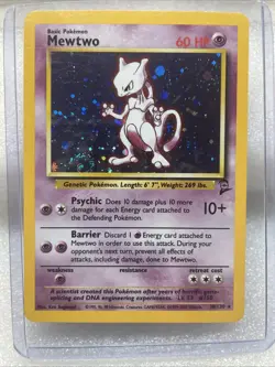 #2 Mewtwo 10/130 Base Set 2 2000 Holo Rare SWIRL WOTC Pokemon Card TCG - Image 1