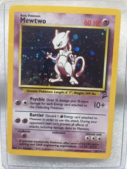 #2 Mewtwo 10/130 Base Set 2 2000 Holo Rare SWIRL WOTC Pokemon Card TCG - Image 2