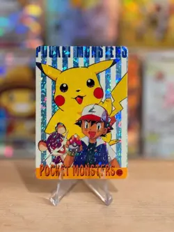 1999 Vintage Pocket Monsters Vending Prism - Ash & Pika Striped BG Gallery #1122 - Image 1