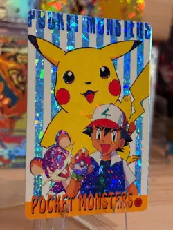 1999 Vintage Pocket Monsters Vending Prism - Ash & Pika Striped BG Gallery #1122 - Image 2