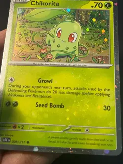 Chikorita 008/217 Cosmos Holo Pokemon Ascended Heroes Error Holo Bleed + Swirls! - Image 1