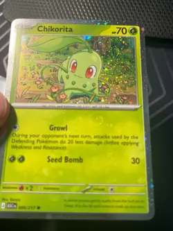 Chikorita 008/217 Cosmos Holo Pokemon Ascended Heroes Error Holo Bleed + Swirls! - Image 2