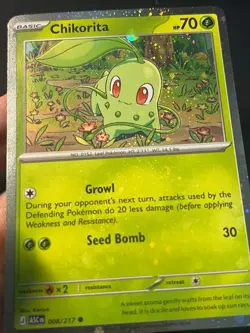 Chikorita 008/217 Cosmos Holo Pokemon Ascended Heroes Error Holo Bleed + Swirls! - Image 4
