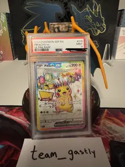 Pokemon TCG SV08 Surging Sparks Pikachu EX 219/191 Ultra Rare PSA 9 Mint - Image 2